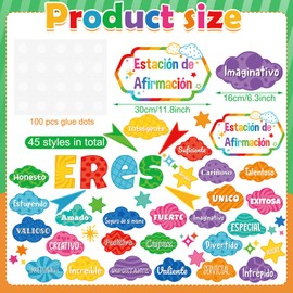 Mooliwe 45 Pcs Spanish Themed Classroom Decoration Spanish Words and Phrases Poster School Decor Cutouts Classroom Motivational Decor for Teacher Student School Office Home Themed Party (Clouds Style)