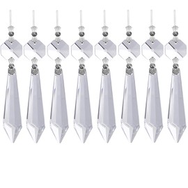 Aylifu Pack of 10 Replacement Clear Maple Leaf Chandelier Crystal Prisms Pendants Shiny Glass with Octagonal Crystal Beads and Metal Split Ring for Lamp Decoration Jewelry Making (38mm)