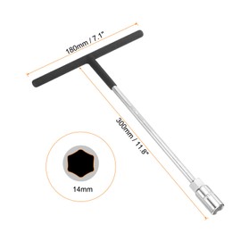 sourcing map T-Handle Metric Socket Wrench 14mm CR-V 6-Point Hex Hexagon T-Shape Spanner for Motorcycle Bicycle Car Repair