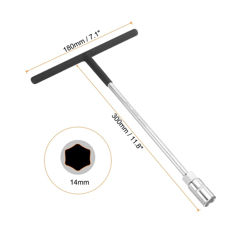 sourcing map T-Handle Metric Socket Wrench 14mm CR-V 6-Point Hex