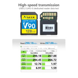 XGEEK UHS-II SD Card V90 128GB 300MB/s Ultra-High-Speed Camera Storage Card, Ideal for 4K, 8K, and Full HD Video Recording, Comes with a Dedicated Photography Storage Case