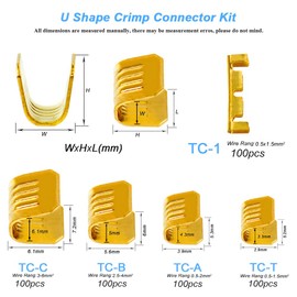 KeeYees 500 Pcs U Shape Copper Ring Terminals Crimp Kit - Non-Insulated Assortment Cable Wire Spade Electric Butt Connector Kit