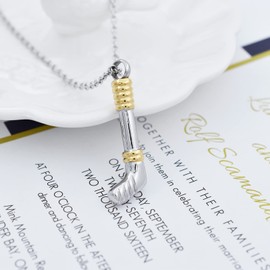 Hockey Stick Cremation Jewelry for Ashes Pendant Urns Pet Human Stainless Steel Memorial Necklace (Part Gold)