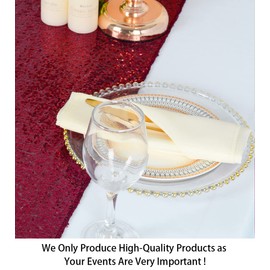 ShinyBeauty Burgundy Sequin Table Runner, Burgundy Baby Shower Decorations, Glitter Wedding Table Runner, Linen Table Runner, Wine Christmas Table Runner, Party Supplies (12 x 72 Inches, Burgundy)