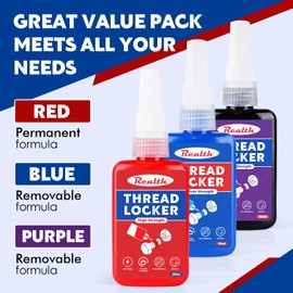 Realth Thread Lock Purple 50ml | Low Strength Threadlock | Removable Threadlocker | Lock & Seal Nuts Bolts Metals - Against Losening and Leakage
