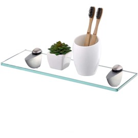 KES Bathroom Glass Shelf 13.7 Inch Organizer Rectangle Floating Extra Thick Tempered Glass Wall Mounted Brushed Finish, BGS3200S35-2