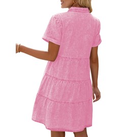 LookbookStore Pink Dresses for Women Valentines Day Pink Dress 2024 Summer Short Jean Dress Casual Short Sleeves Babydoll Denim Dress for Women Size L