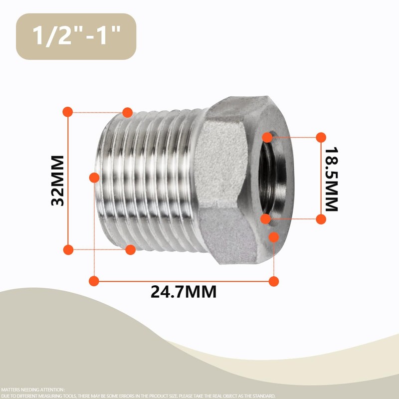 Bwintech 2 Pcs 1/2" Female to 1" Male BSP Thread