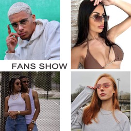 Rectangle Sunglasses for Men/Women Small Rimless Square Shade Eyewear (Blue)