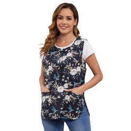 Nanxson Cobbler Apron for Women with 2 Pockets Cotton Printed Vintage Apron with Buttons for Work Chef Kitchen Home CF3206, Whiteflower, XX-Large