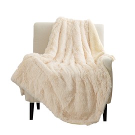 Bedsure Soft Fuzzy Faux Fur Sherpa Fleece Queen Size Throw Blanket Cream- Warm Thick Fluffy Plush Cozy Reversible Shaggy Blanket for Sofa and Bed -Comfy Furry Blanket, Ivory Full 90x90 inches