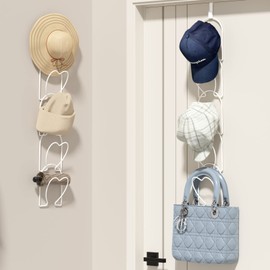 LINFIDITE 15 PCS Baseball Hat Rack Hanger Holder Organizer Multi Hook Wall Mounted Over Door Cap Display Storage Rack Cap Holder, Closet HangingStorage Rack w Hanging Hook White