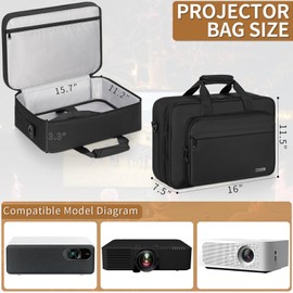 GMAK Projector Carrying Case Travel Bags with 15.6inch Laptop Compartment, Travel Carrying Tote Storage Case with Accessories Pockets Compatible for Most Major Projectors (Bag Only)