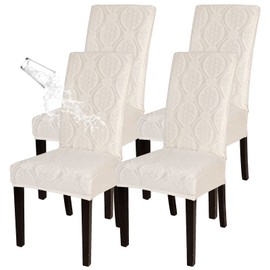 SearchI Waterproof Dining Room Chair Covers, Stretch Parsons Chair Slipcovers Removable Washable Kitchen Chair Protector Cover for Dining Room, Hotel, Banquet（4PCS，Beige Flower Pattern）