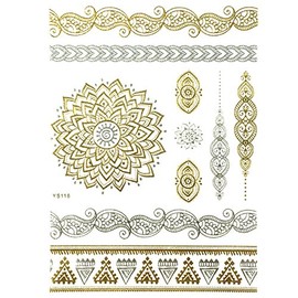 Wrapables Celebrity Inspired Temporary Tattoos in Metallic Gold Silver and Black, Large, Paisley Lotus