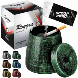 roygra Outdoor Ashtray for Outside Patio, Metal Windproof Smokeless Ashtray with Lid, Home Table Decor, Patio Decorations Outdoor, Ashtrays for Smokers Indoor - Green, X-Large (5.97 x 5.13 x 5.13’’)