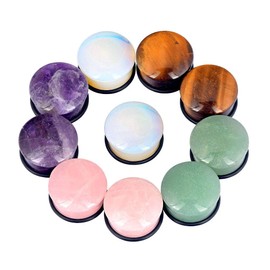Longbeauty 5 Paare Gemischte Stein Ohr Gauges Plugs mit O-Ring Single Flared Ohr Tunnels Expander Piercing Stretcher für Gedehnte Ohrloch, 14MM