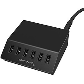 SABRENT Premium 60 Watt (12 Amp) 6-Port Aluminum Family-Sized Desktop USB Rapid Charger. Smart USB Charger with Auto Detect Technology [Black] (AX-FLCH-B)