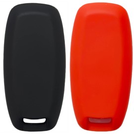 REPROTECTING Silicone Rubber Key Fob Cover Compatible with Nissan Pathfinder Rogue (5 Buttons, Black Red)