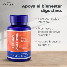 Enzimas Digestivas + Prebióticos | 90 Tabletas 1.2g | Maklen Sin Sabor