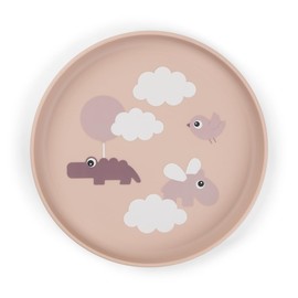 Done by Deer Foodie Plate Happy Clouds Pink, Diameter 20 - Plastic Plates with Practical Non-Slip Base - Children's Plate Made of 100% Food Grade PP with Non-Slip TPE