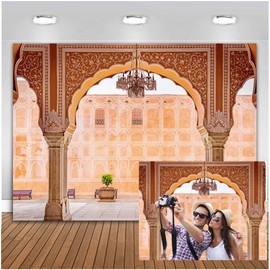 TOAOFY 8x6ft Luxury Palace Backdrop Jaipur City Stone Pillar Middle Eastern Palace Indian Hall Family Reunion Party Artistic Portrait Kids Adults Baby Shower Decor Video Studio Props TAY1351
