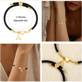 Lunvky Initial Bracelets for Women Teen Gifts Trendy Heart Love Friend Birthday Gift Adjustable Gold Charm Letter A-Z Braided Bracelets Heart Sister Daughter Mother Couples Name Bracelet Jewelry