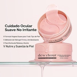 dewyhour Parches de hidrogel reafirmante de colágeno con retinol – Parches debajo de los ojos para ojos hinchados y ojeras, mascarilla hidratante con cafeína y ácido hialurónico, cuidado de la piel