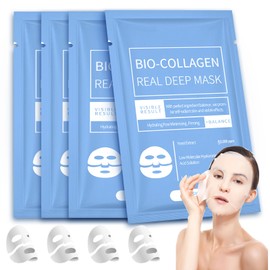 4 Stück Bio Collagen Real Deep Mask, Overnight Hydrogel Mask Beruhigend, Feuchtigkeitsspendend, Nahrhaft Kollagen Maske Gesicht für Frauen, Anti-Falten Lifting Bio Collagen Maske