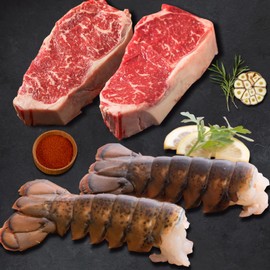 OCEANZEN Surf & Turf Duo – 2 Cold Lobster Tails (6-8oz Each) & 2 New York Strip Steaks (10 oz Each, USDA Prime) – Wild-Caught & Gourmet Quality