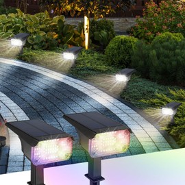 Kingsyard Solar Color Changing Lights 8 Colors, USB & Solar Powered Lights Outdoor Waterproof IP68, Multicolor RGB Outdoor for Garden Yard Landscape Decor, 2 Pack