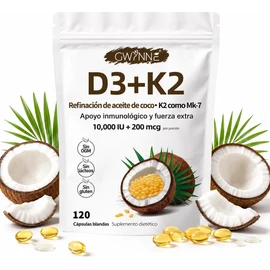 Gwynne Vitamina D3 10.000ui  K2 Mk-7 200mcg,120 cápsulas,2 En 1 Aceite De Coco Virgen,apoyo Oseo,inmunoldgico Y Cardiaco
