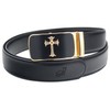 QHA Mens Jesus Cross Automatic Buckle Ratchet Leather Belt Q39-Gold