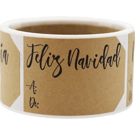 Spanish Natural Kraft Charming Christmas Holiday Gift Tag Stickers 2 x 3 Inch 100 Total Labels