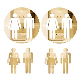 2pcs Men and Women Bathroom Sign, 7.87 x 7.87 Inch Acrylic Restroom Signs for Door, Bathroom Door Signs for Office Business(Gold)