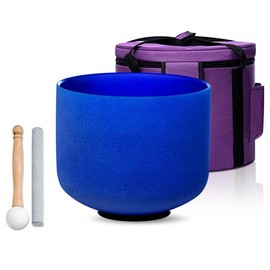 SOUNDELLO 10 inch Indigo A Note Third Eye Chakra Quartz Crystal Singing Bowl, for Healing Mindfulness Meditation Yoga Sound Baths, with Rubber Mallet O-ring