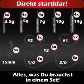 Paradox Fishing Drop Shot Set with Hooks I 50 Pieces I (3.5g/5g/7g/10g/14g) 4 Pieces Each with Box and 25 Drop Shot Hooks I Dropshot Lead Jig Heads Cheburashka Lead - Drop Shot Lead