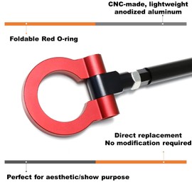 iJDMTOY Sports Red Track Racing Style Tow Hook Ring Compatible with Toyota 2018-up C-HR, 2019-up Corolla Hatchback, Made of Lightweight Aluminum