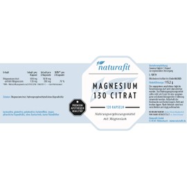 naturafit Magnesium 130 Citrate Capsules, Pack of 120 Capsules