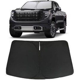 Foldable Sun Shade WODSTA Full Coverage Windshield Sunshade Compatible with Sierra 1500 2500 3500 2019-2025 4-Layer Thickened Windows Visor 240T Polyester Windshield Sun Shade