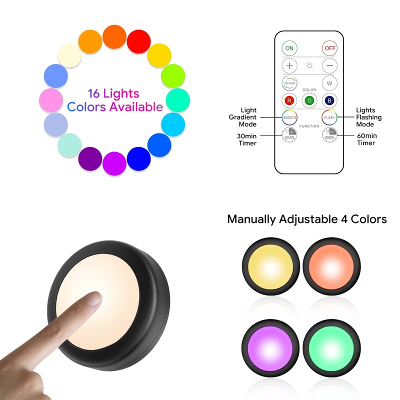 Yiliaw 12 Pack LED Puck Lights Remote Control 16 Color