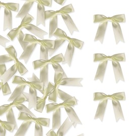 Meseey 100 Pcs Satin Ribbon Bows with Twist Tie 2.5 Inch Champagne Pretied Premade Colored Craft Bows for Gift Wrapping Basket Wedding Baby Shower Brithday Party (Champagne)