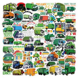 62pcs Garbage Truck Stickers Pack, Cartoon Cute Vinyl Waterproof Decals for Water Bottle,Laptop,Phone,Skateboard,Scrapbooking,Bumper Gifts for Kids Teens Adults Fans for Party Supply
