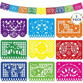 10 Pack Mexican Party Decorations, 180 FT Fiesta Banner Cinco De Mayo Party Banner Plastic Papel Picado Mexican Themed Party Banner Flags Colorful Indoor Outdoor Dia De Los Muertos Home Decor - Color: 1 Pack