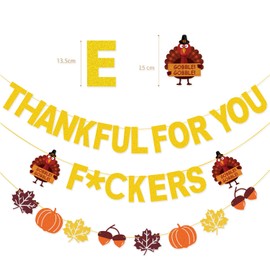 Thankful for You Banner Gold Glitter Thanksgiving Banner for Friendsgiving Party Decorations Happy Thanksgiving Party Decorations, Indoor Thanksgiving Decorations for Home Party Mantel (Pre-assembled)