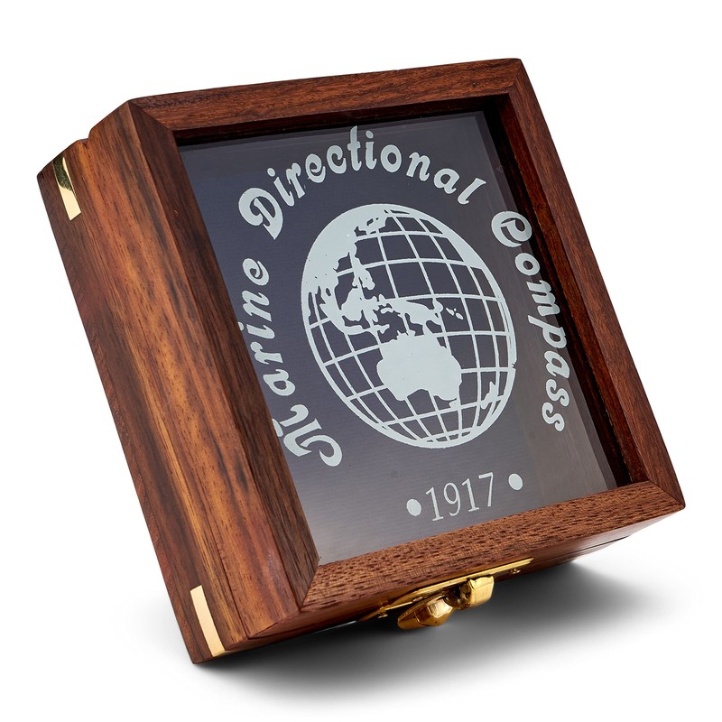 NKlaus 11679 Antique Brass Compass 7.8 cm in Wooden Box