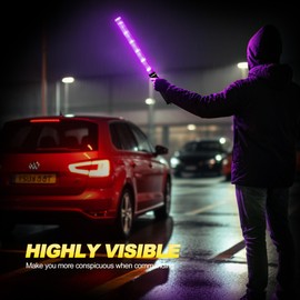 4 Pack Purple Traffic Wand, 21 Inch Traffic Control Wand with 3 Flashing Modes & Side Clip, LED Safety Baton for Traffic Control, Parking, Aircraft, Car Directing