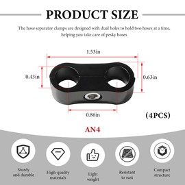 DXNQ 4PCS 4AN Hose Separator Clamp, Fuel Line Mounting Clamp Aluminum Hose Separator with Hex Wrench, Hose Fitting Adapter Divider for 1/4 Fuel Hose Oil Line Brake Line Water Pipe