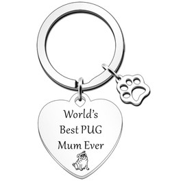 JETTOP Pug Mum Gifts-World's Best Pug Mum Gift Dog Mum Pug Mum Keychain Friend Funny Gifts for Birthday Christmas Mothers Day Pug Mum Keyring