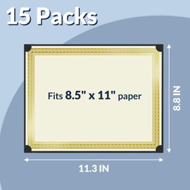 SUNEE Single Sided Certificate Holders, 15 Packs Black Diploma Holders, Certificate Covers with Gold Foil Border for Letter Size 8.5 x 11 Certificate Paper, Cardstock, Award, Graduation, Documents